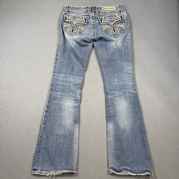 Rock Revival Jeans Kelly Boot 27 Thick Stitch Whiskering Embroidered Pockets - Picture 3 of 10